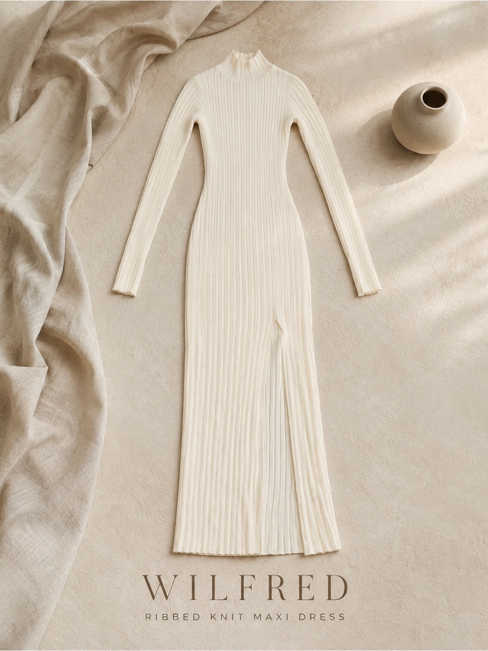 Wilfred Ivory Ribbed Knit Maxi Dress